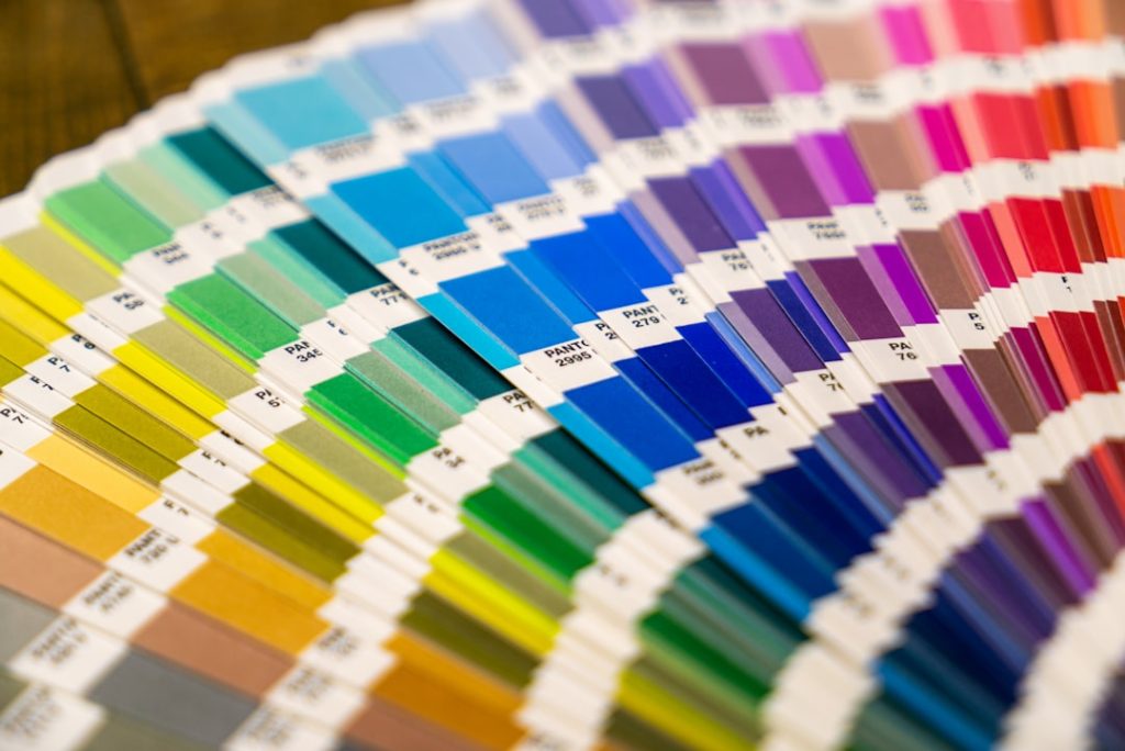 Pantone test charts. You use them to check the colors of printed papers / paintwork et cetera.